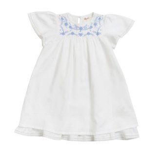 PWO- Kurzarm-Kleid- weiß mit blauer Stickerei- Gr. 110-134